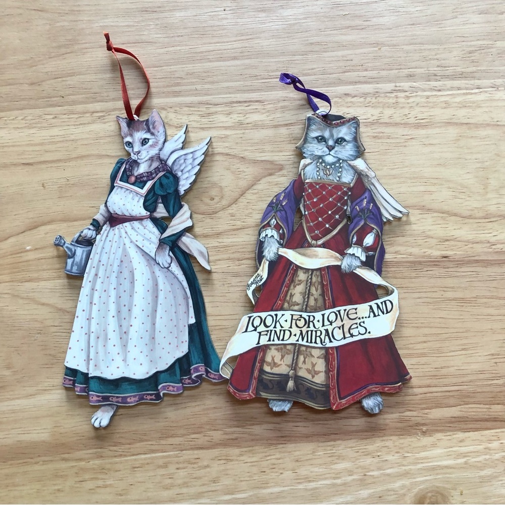 Joanne West Through the Looking Glass Inc. Cats Ornaments, Neiman Marcus 7”